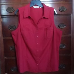 St Johns Bay Woman Red Buttondown Sleeveless Shirt